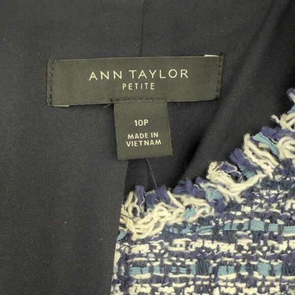 Ann Taylor 10P Boucle Blue White Tweed Lined Jacket Fringe Work Career Casual - Picture 4 of 8